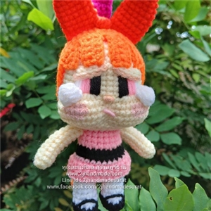 [kc018] พวงกุญแจ ไหมพรม ถักโครเชต์ PowerPuff Girl Blossom (พร้อมส่ง)