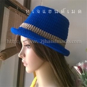 [hat046] หมวกไหมพรม ถักโครเชต์ สำหรับผู้ใหญ่ สีน้ำเงิน แบบที่ 46 (สั่งทำ)