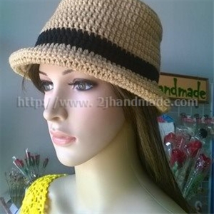 [hat047] หมวกไหมพรม ถักโครเชต์ สำหรับผู้ใหญ่ สีน้ำตาล แบบที่ 47 (สั่งทำ)