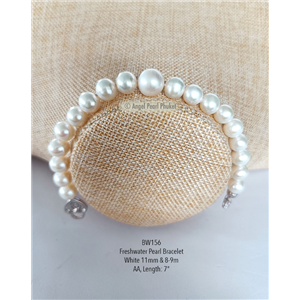 [BW156] สร้อยข้อมือไข่มุกแท้สีขาวไล่ขนาด 9-11mm น้ำงามสวย