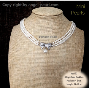 [NW193] สร้อยคอไข่มุกแท้สีขาว Mini Pearl 4-5mm + จี้บาร์ร้อค