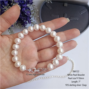 [BW122] สร้อยข้อมือไข่มุกแท้สีขาว น้ำงามสวย ขนาด 9-10mm