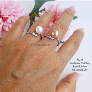 [RS268] แหวนไข่มุกแท้ กลมสนิท 8.5-9mm เรียบหรูใส่ติดนิ้วได้ทุกวัน 