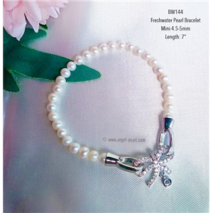 [BW144] สร้อยข้อมือไข่มุกแท้สีขาว ทรงกลมมินิ 4.5-5m เงาวาวสวย