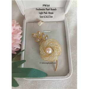 [PPW164] เข็มกลัดไข่มุกแท้สีชมพูอ่อน Golden Rose 10mm