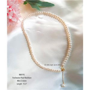 [NW195] สร้อยคอไข่มุกแท้สีขาว Mini Pearl 5-6mm