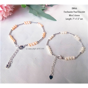 [BM66] สร้อยข้อมือไข่มุกแท้ Mini 5-6mm สีขาว - ส้มแชมเปญ