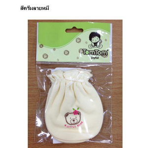 [5094] ถุงมือสีครีมลายหมี Tom Tom