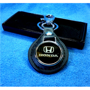 พวงกุญแจรถ HONDA หนังแท้สีดำ (กลม)