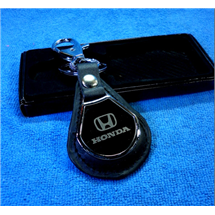 พวงกุญแจรถ HONDA หนังแท้สีดำ (หยดน้ำ)