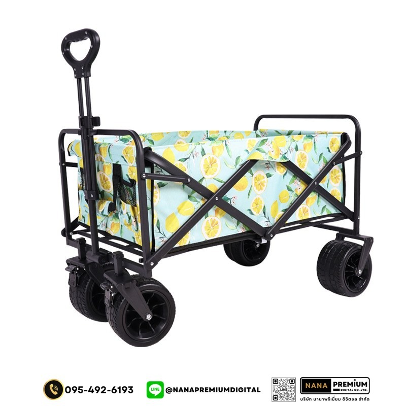 รถเข็นแคมป์ปิ้งกลางแจ้งแบบพับได้ พร้อมเบรก รถเข็นพกพา ล้อยาง 5-10 นิ้ว รับน้ำหนัก 250KG ผ้าอ็อกซ์ฟอร์ด ทนทาน