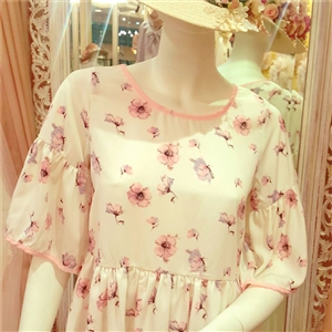 [b0256] เสื้อแขนระบาย ผ้าชีฟองลายดอกไม้สวยหวาน size S , M , L