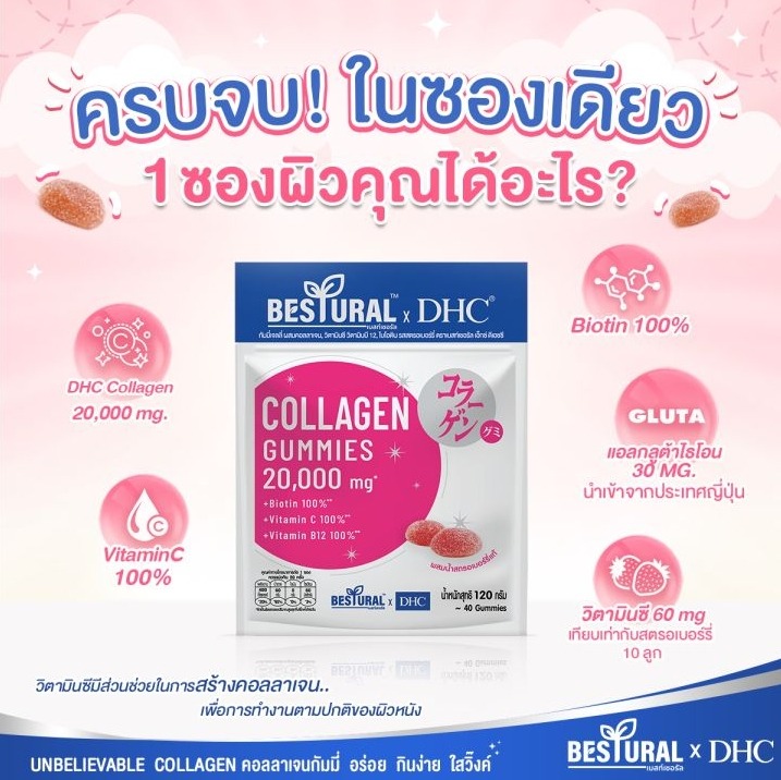 ชมพู DHC X Bestural Collagen Gummy 20 days (40Gummies)