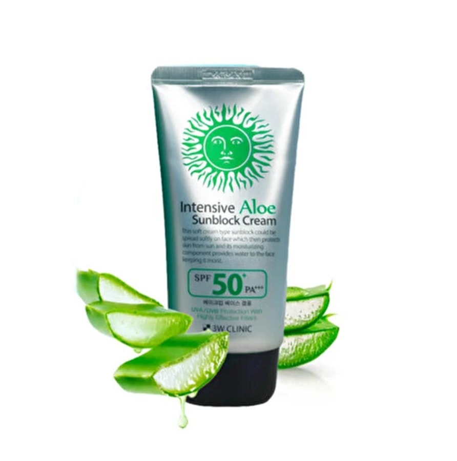เขียว 3W Clinic Intensive Aloe Sunblock Cream SPF50+ PA+++ 70ml.
