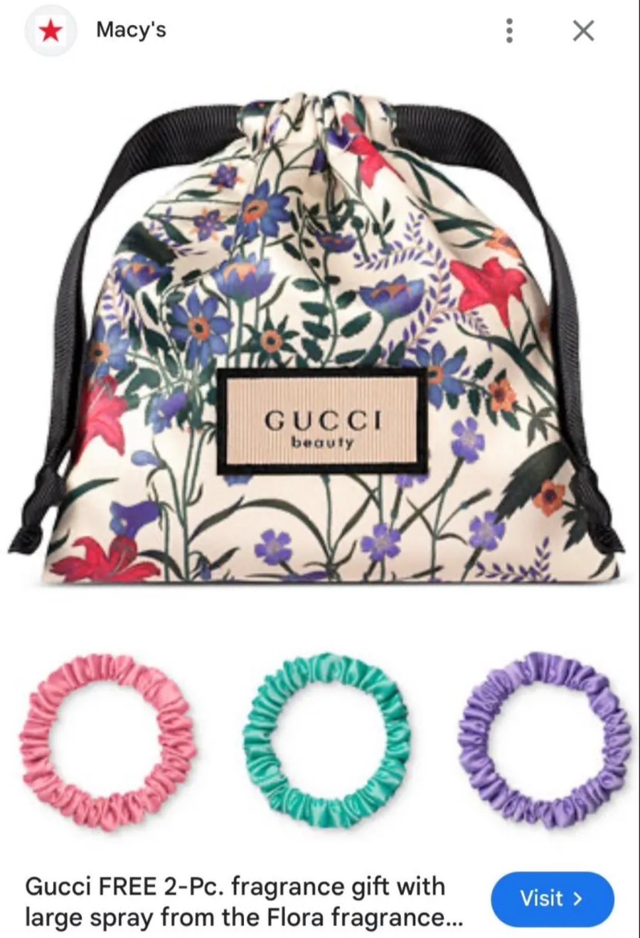 GUCCI Beauty Flora Mini Pouch Drawstring Bag & Hair Scrunchies x 3เส้น