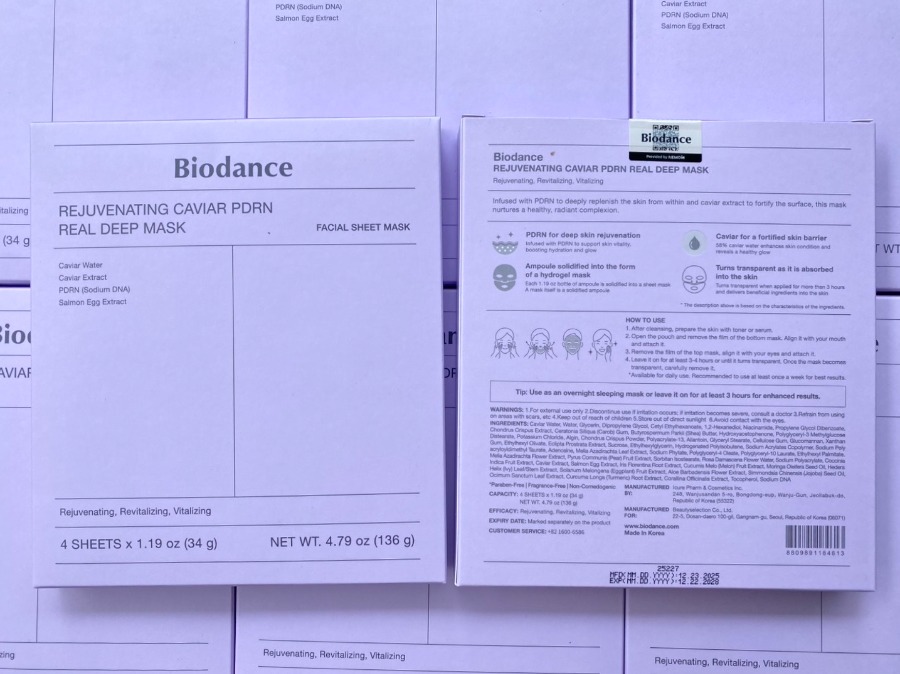 ม่วง Biodance Rejuvenating Caviar PDRN Real Deep Mask (1กล่อง 4แผ่น)