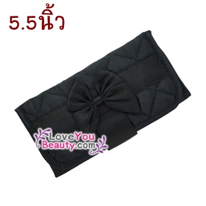 [NARAYA-1875] NaRaYa กระเป๋าสตางค์ติดโบว์พับ 3 ตอน - ผ้ามันดำ