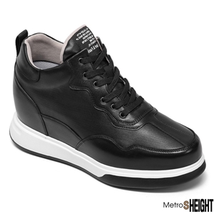 [110091DH] รองเท้าผ้าใบเสริมส้น เพิ่มความสูง 11 ซม. Black Leather Lawson Trainers