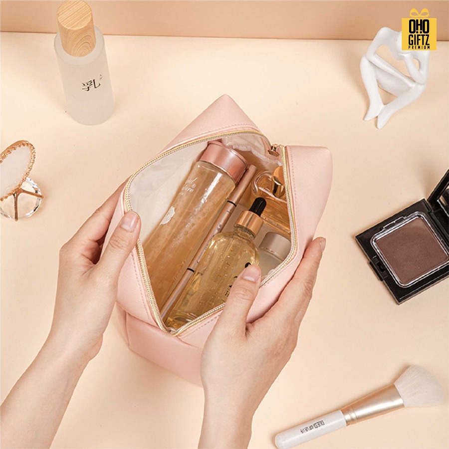 กระเป๋าเครื่องสำอางหนัง PU สกรีนโลโก้ ทำเป็นของพรีเมี่ยมได้