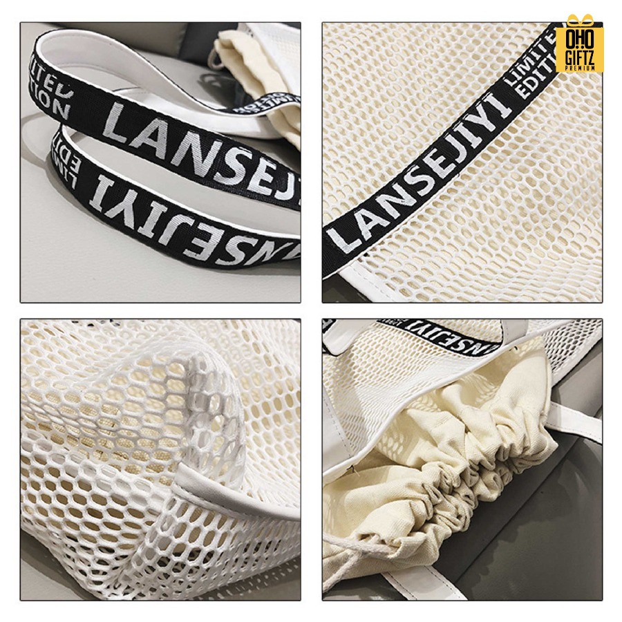 กระเป๋าตาข่ายชายหาด สกรีนโลโก้ ทำเป็นของพรีเมี่ยมได้