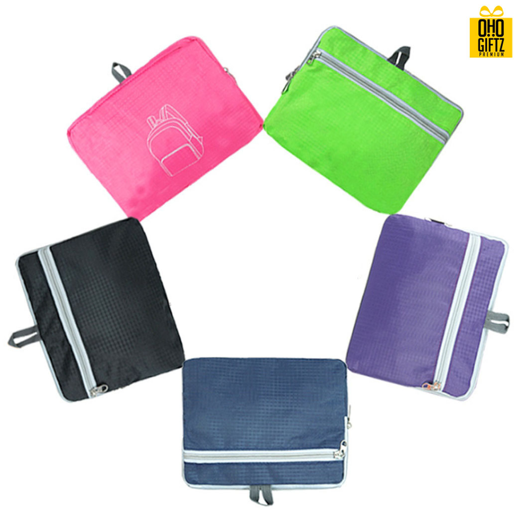 กระเป๋าสะพายหลังพับได้ สกรีนโลโก้ ทำเป็นของพรีเมี่ยม ของที่ระลึก