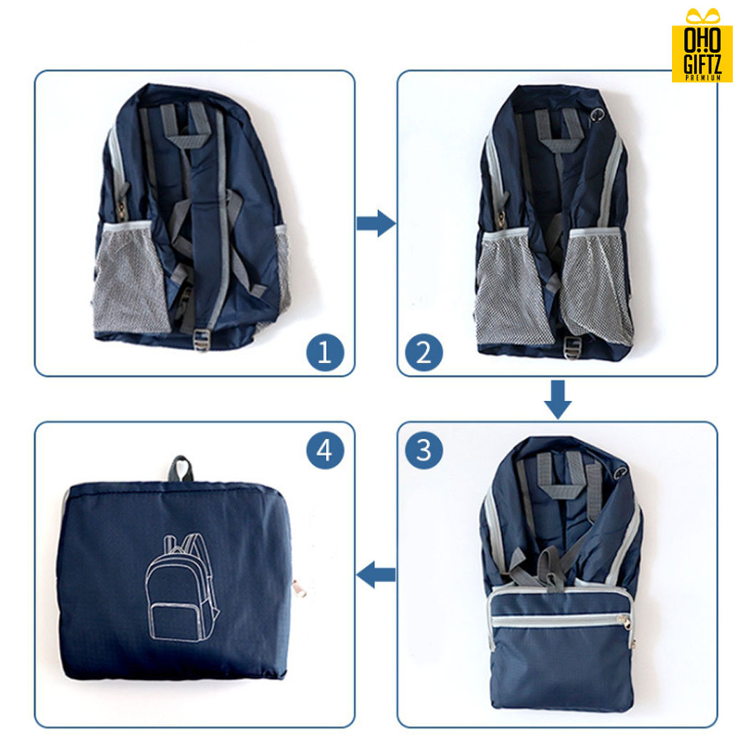 กระเป๋าสะพายหลังพับได้ สกรีนโลโก้ ทำเป็นของพรีเมี่ยม ของที่ระลึก