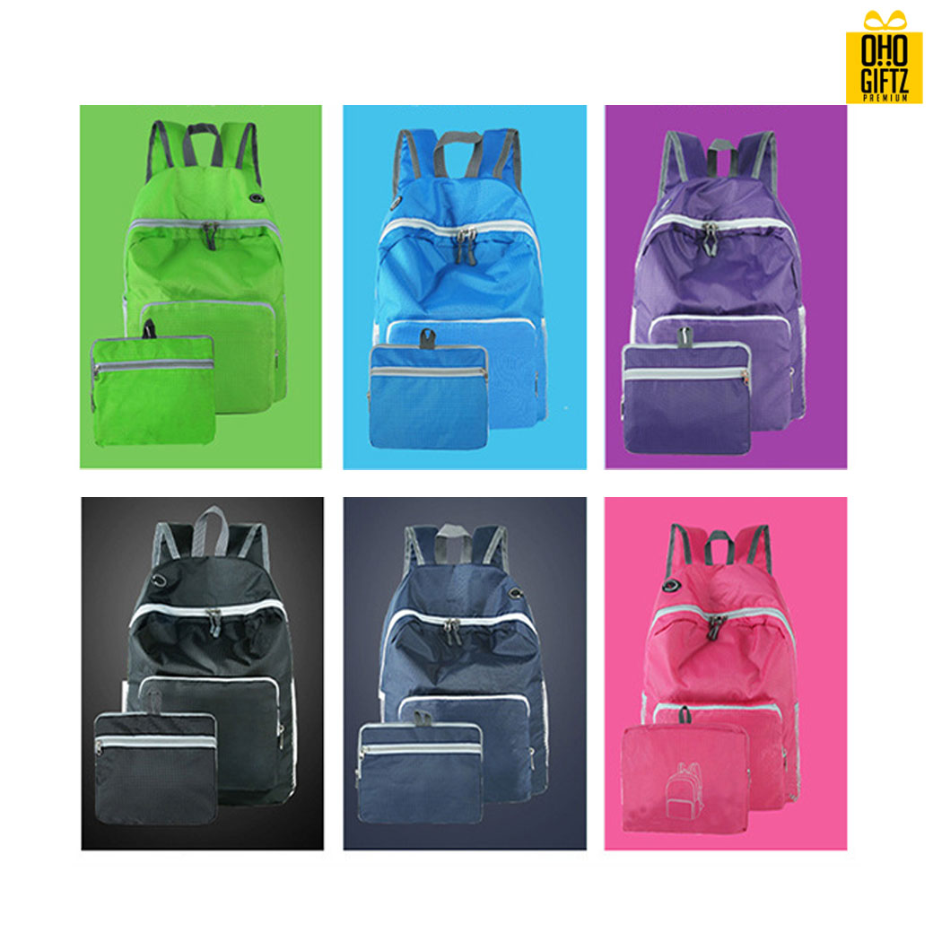 กระเป๋าสะพายหลังพับได้ สกรีนโลโก้ ทำเป็นของพรีเมี่ยม ของที่ระลึก