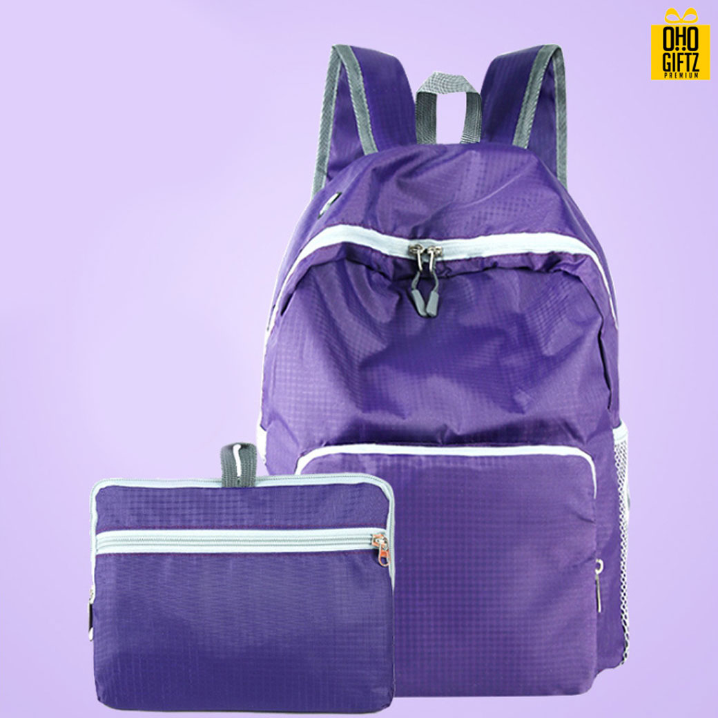 กระเป๋าสะพายหลังพับได้ สกรีนโลโก้ ทำเป็นของพรีเมี่ยม ของที่ระลึก