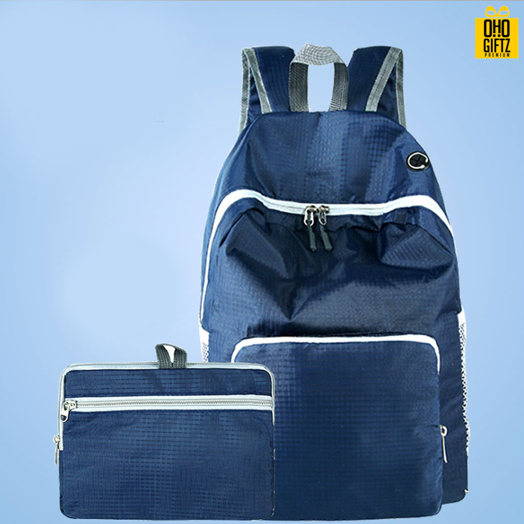 กระเป๋าสะพายหลังพับได้ สกรีนโลโก้ ทำเป็นของพรีเมี่ยม ของที่ระลึก