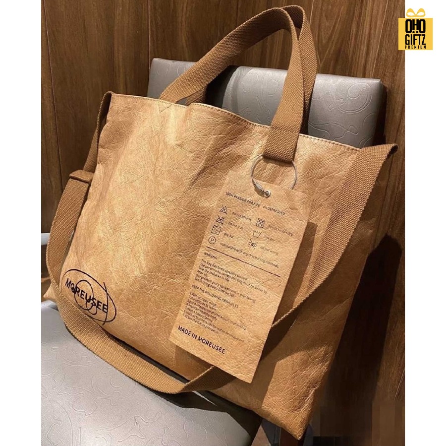 กระเป๋ากระดาษคราฟท์ Dupont ขนาดใหญ่ สกรีนโลโก้ ทำเป็นของพรีเมี่ยมได้