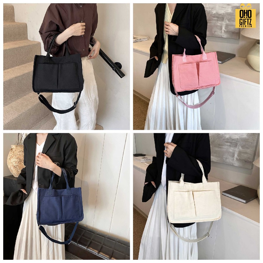กระเป๋า Tote canvas สไตล์เกาหลี สกรีนโลโก้ ทำเป็นของพรีเมี่ยมได้