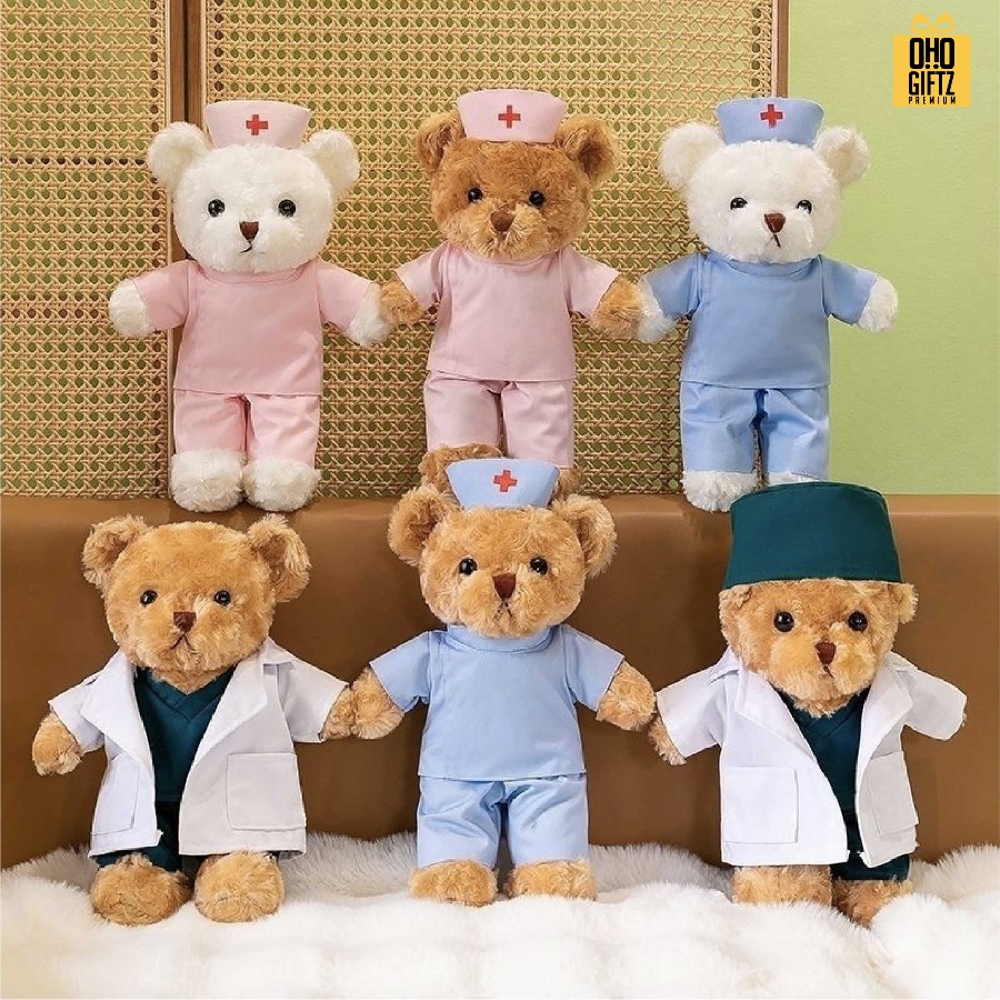 ตุ๊กตาหมีชุดแพทย์ สกรีนโลโก้ ทำเป็นของพรีเมี่ยมได้ 