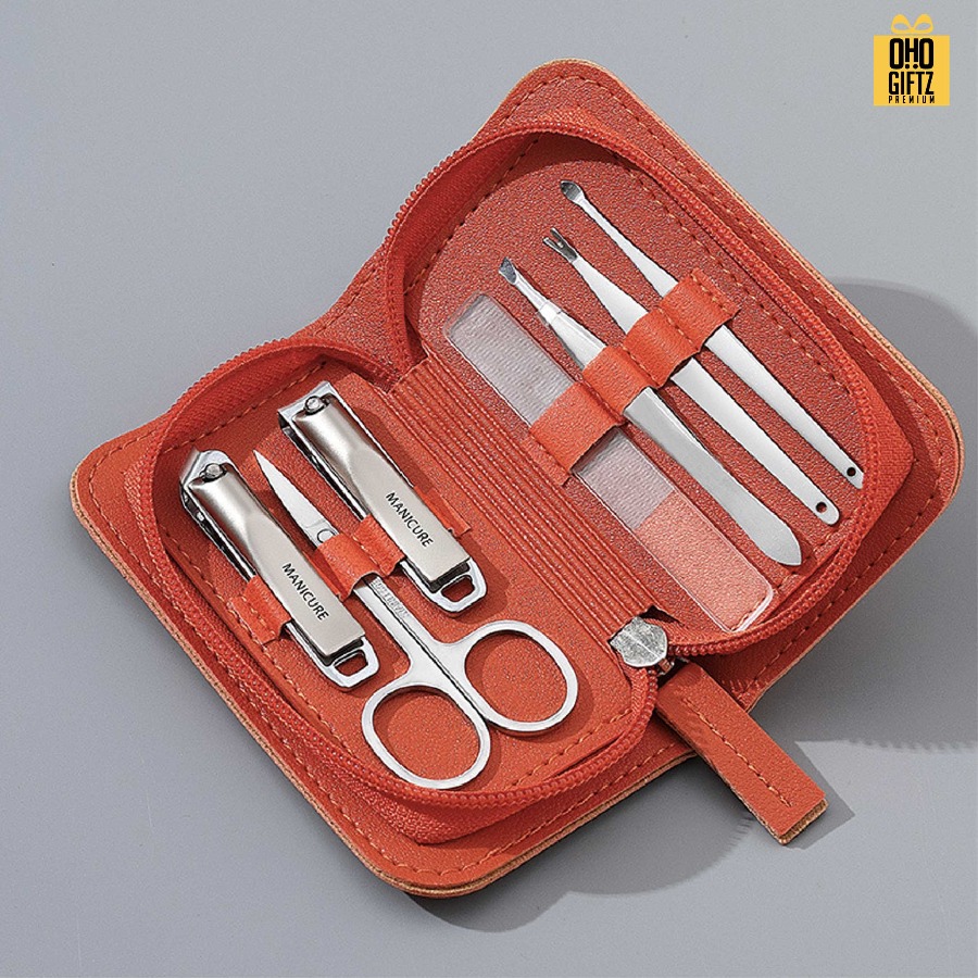 ชุดอุปกรณ์ตัดเล็บพร้อมกระเป๋าหนัง PU สกรีนชื่อร้าน ทำเป็นของพรีเมี่ยมได้