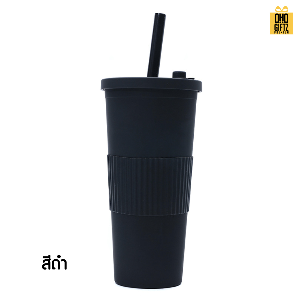 ถ้วยพลาสติก 2 ชั้น พร้อมปลอกซิลิโคน สกรีนโลโก้  ทำเป็นของพรีเมี่ยมได้