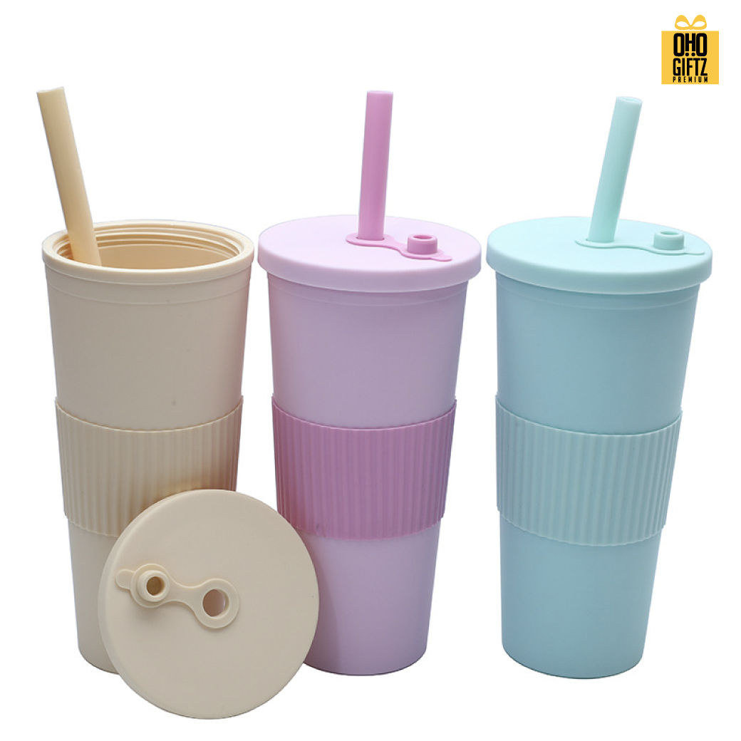 ถ้วยพลาสติก 2 ชั้น พร้อมปลอกซิลิโคน สกรีนโลโก้  ทำเป็นของพรีเมี่ยมได้