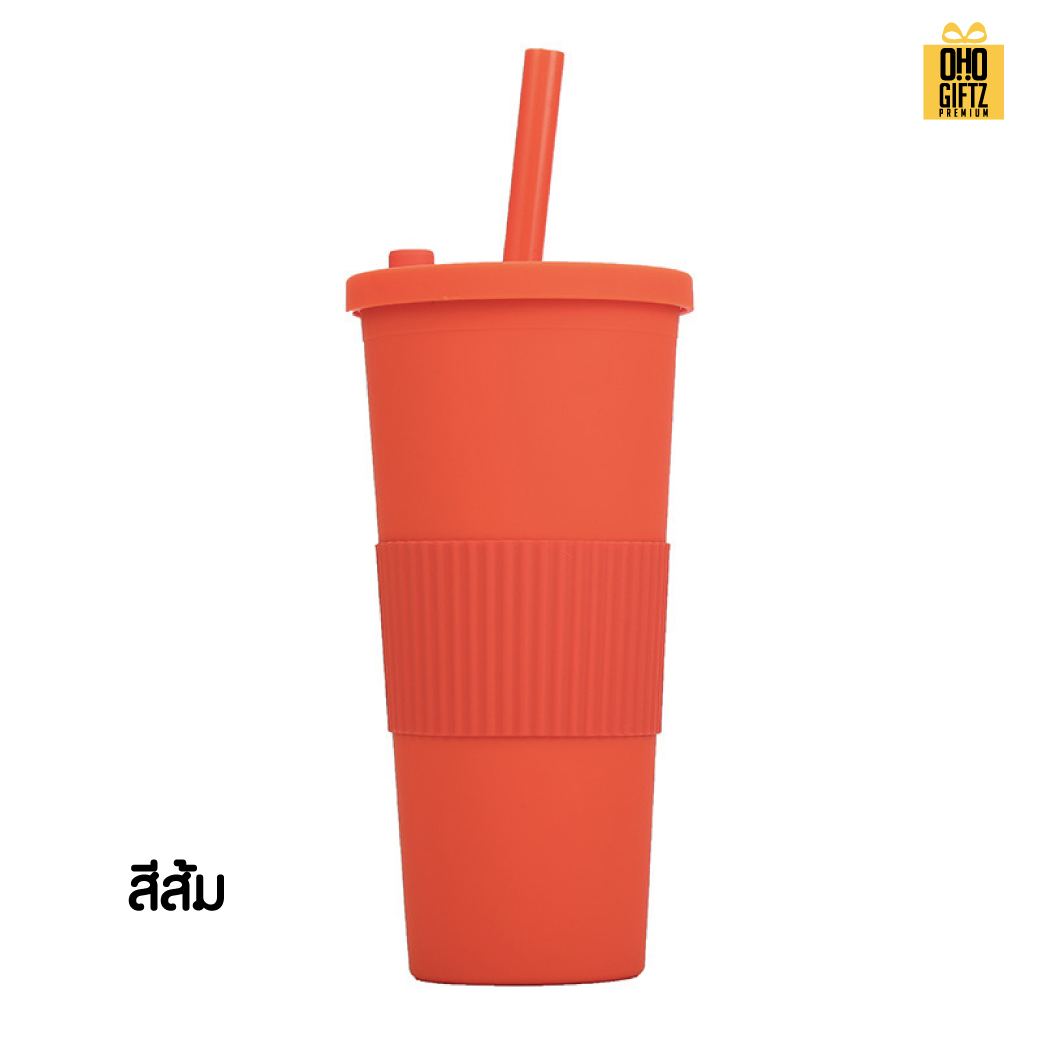 ถ้วยพลาสติก 2 ชั้น พร้อมปลอกซิลิโคน สกรีนโลโก้  ทำเป็นของพรีเมี่ยมได้