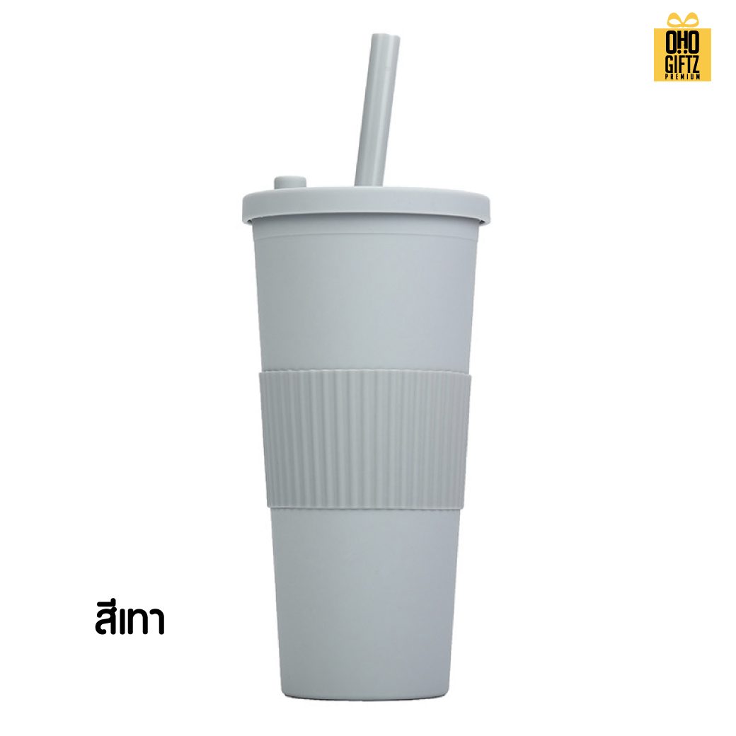 ถ้วยพลาสติก 2 ชั้น พร้อมปลอกซิลิโคน สกรีนโลโก้  ทำเป็นของพรีเมี่ยมได้