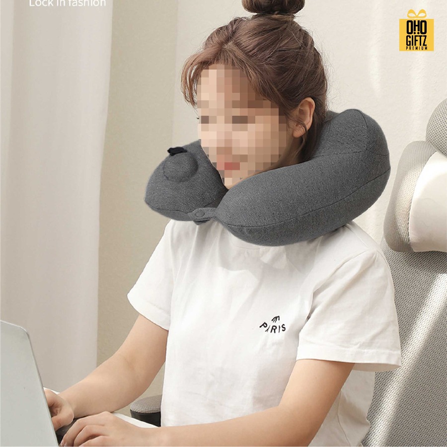 หมอนรองคอเป่าลมผ้ากำมะหยี่ สกรีนชื่อ สกรีนโลโก้ ทำเป็นของพรีเมี่ยมได้ 