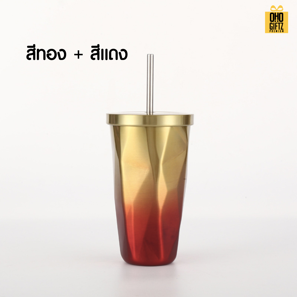 แก้วสแตนเลสทรงเพชร 2 tone สกรีนโลโก้  ทำเป็นของพรีเมี่ยมได้