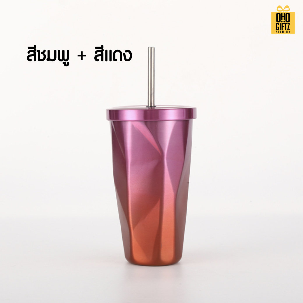 แก้วสแตนเลสทรงเพชร 2 tone สกรีนโลโก้  ทำเป็นของพรีเมี่ยมได้