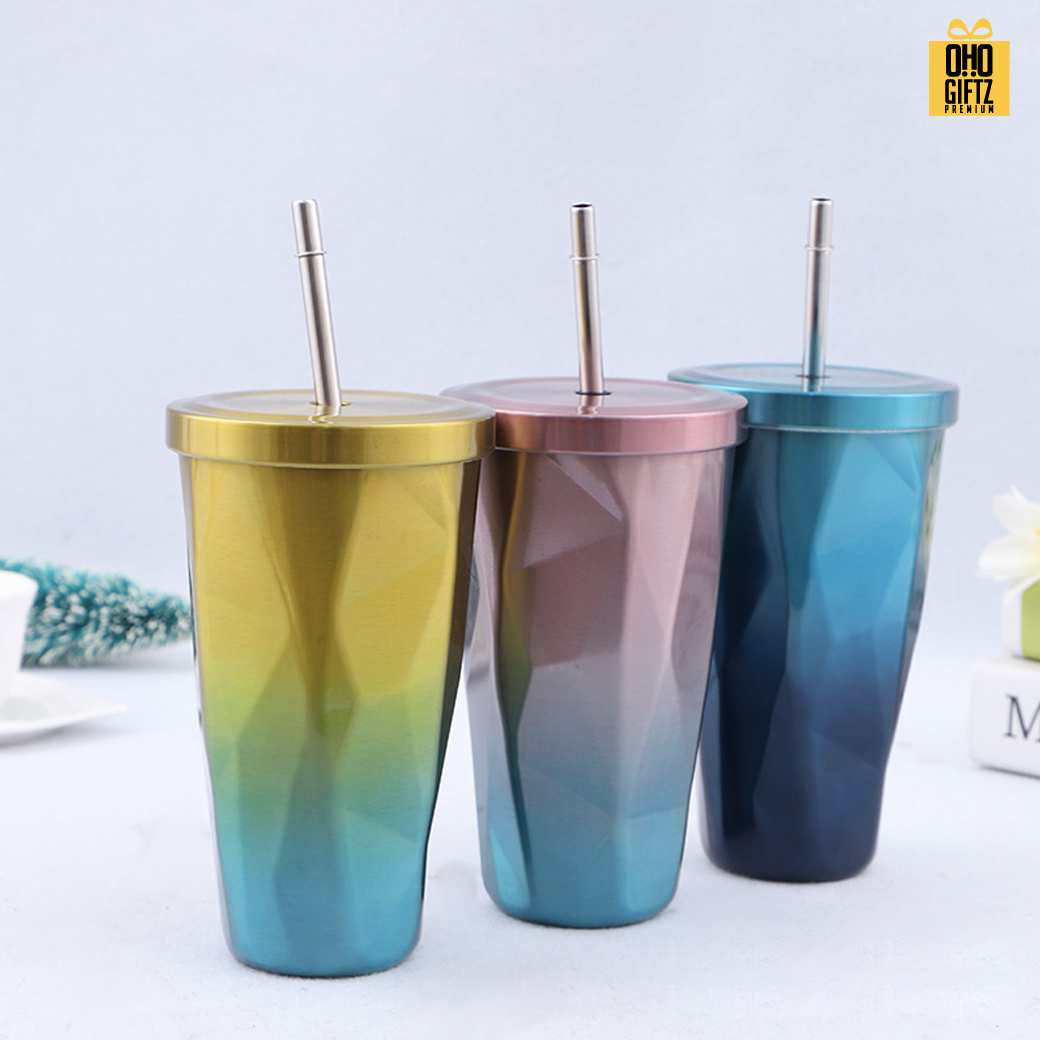 แก้วสแตนเลสทรงเพชร 2 tone สกรีนโลโก้  ทำเป็นของพรีเมี่ยมได้