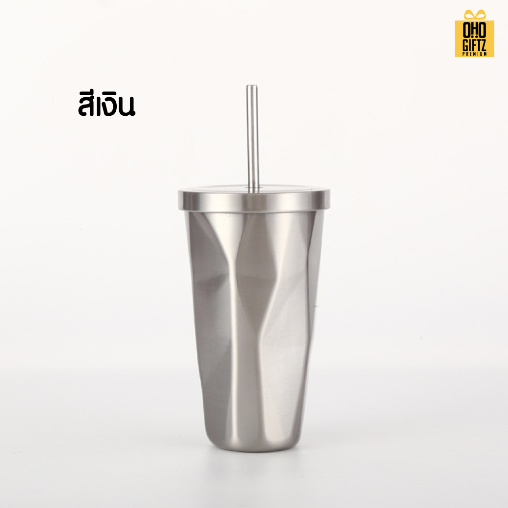 แก้วสแตนเลสทรงเพชร 2 tone สกรีนโลโก้  ทำเป็นของพรีเมี่ยมได้