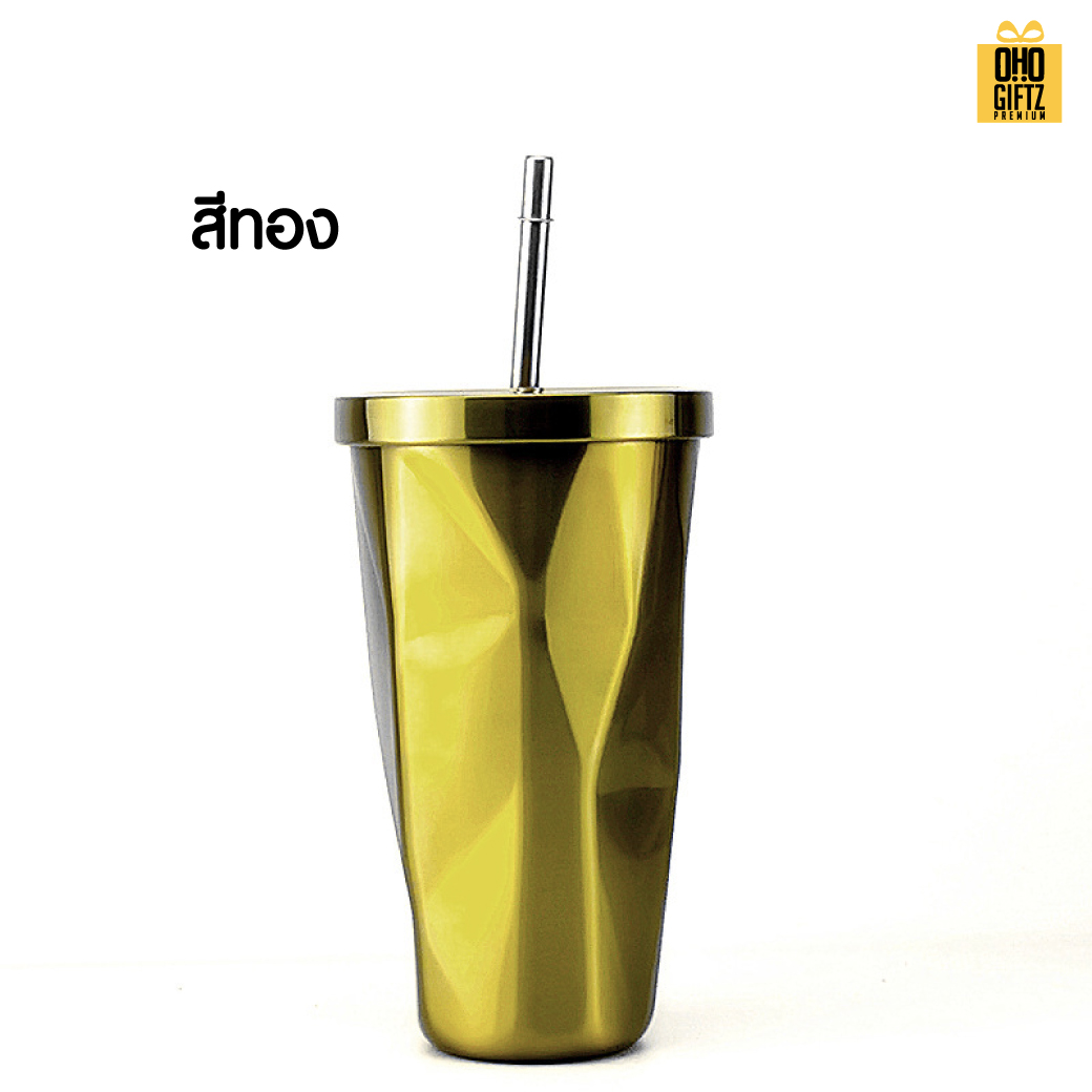 แก้วสแตนเลสทรงเพชร 2 tone สกรีนโลโก้  ทำเป็นของพรีเมี่ยมได้