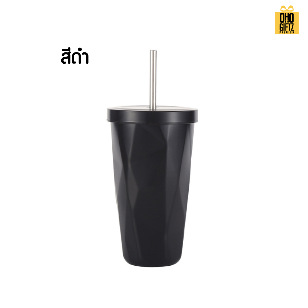 แก้วสแตนเลสทรงเพชร 2 tone สกรีนโลโก้  ทำเป็นของพรีเมี่ยมได้