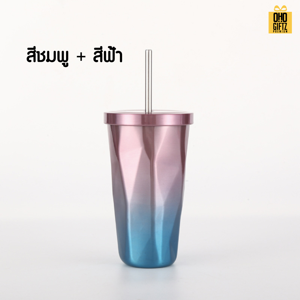 แก้วสแตนเลสทรงเพชร 2 tone สกรีนโลโก้  ทำเป็นของพรีเมี่ยมได้