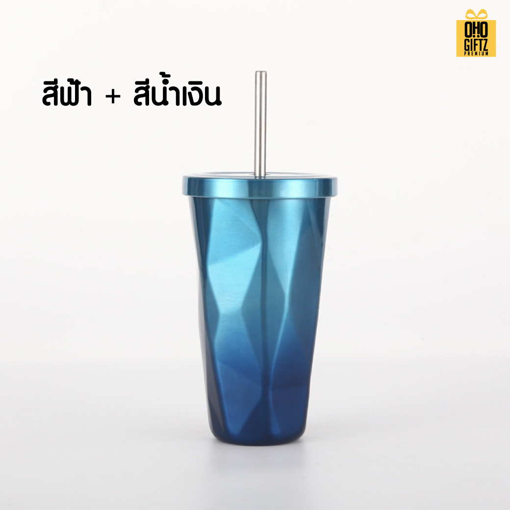 แก้วสแตนเลสทรงเพชร 2 tone สกรีนโลโก้  ทำเป็นของพรีเมี่ยมได้