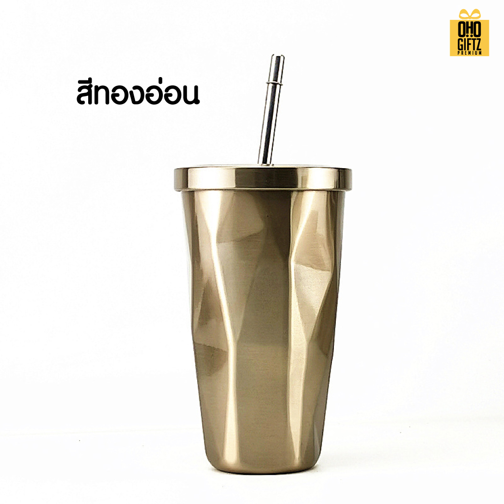 แก้วสแตนเลสทรงเพชร 2 tone สกรีนโลโก้  ทำเป็นของพรีเมี่ยมได้