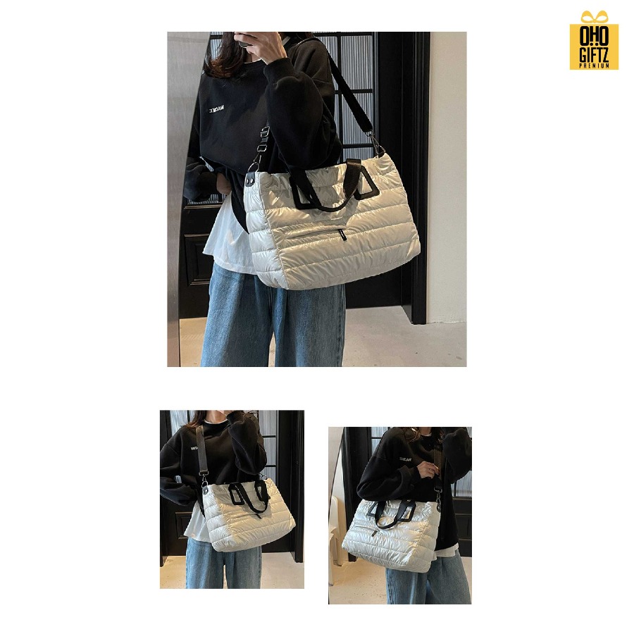 กระเป๋าถือขนาดใหญ่สีเงา สกรีนโลโก้ ทำเป็นของพรีเมี่ยมได้