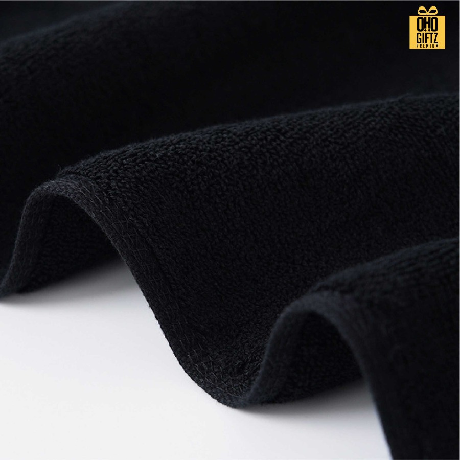 ผ้าขนหนูคอตต้อนสีดำ ปักโลโก้ ผลิตโลโก้ ติดลาเบล ทำเป็นของพรีเมี่ยมได้