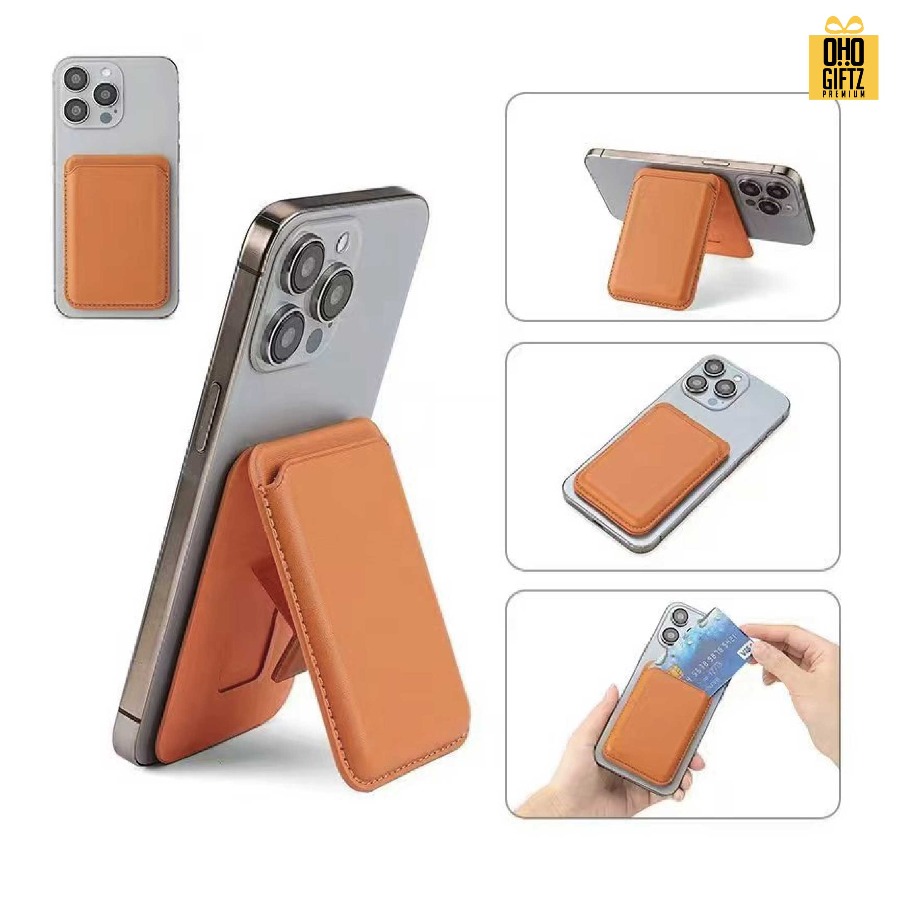 ขาตั้งกระเป๋า Magsafe ติดหลังมือถือ หนัง PU สกรีนโลโก้ ทำเป็นของพรีเมี่ยมได้